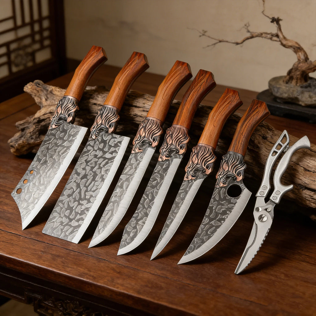 Professional forged stainless steel kitchen knife set 7-piece/3-piece - includes boning knife, slicing knife, carving knife, fish knife and butcher knife well as scissors, ultra-sharp durable knives.