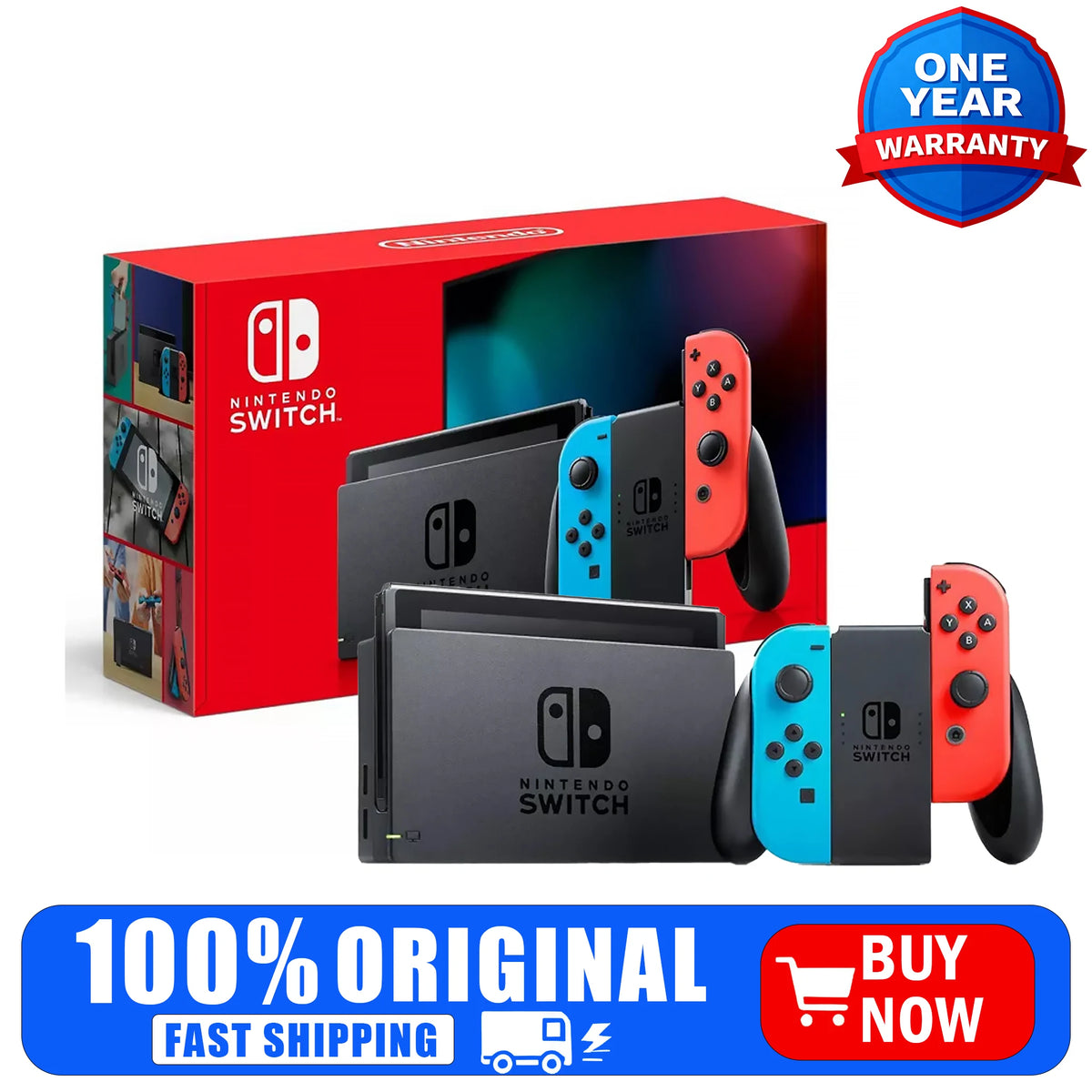 Nintendo Switch Console with Neon Blue and Neon Red Joy-Con, 32GB, Portable & Home Gaming System