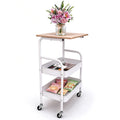 Mobile Rolling Serving Cart with Wood Tabletop, 3-Tier Metal Mesh Storage Utility Cart with Lockable Wheels, Versatile Organizer Trolley for Kitchen, Bedroom, Salon, Bar & Living Room