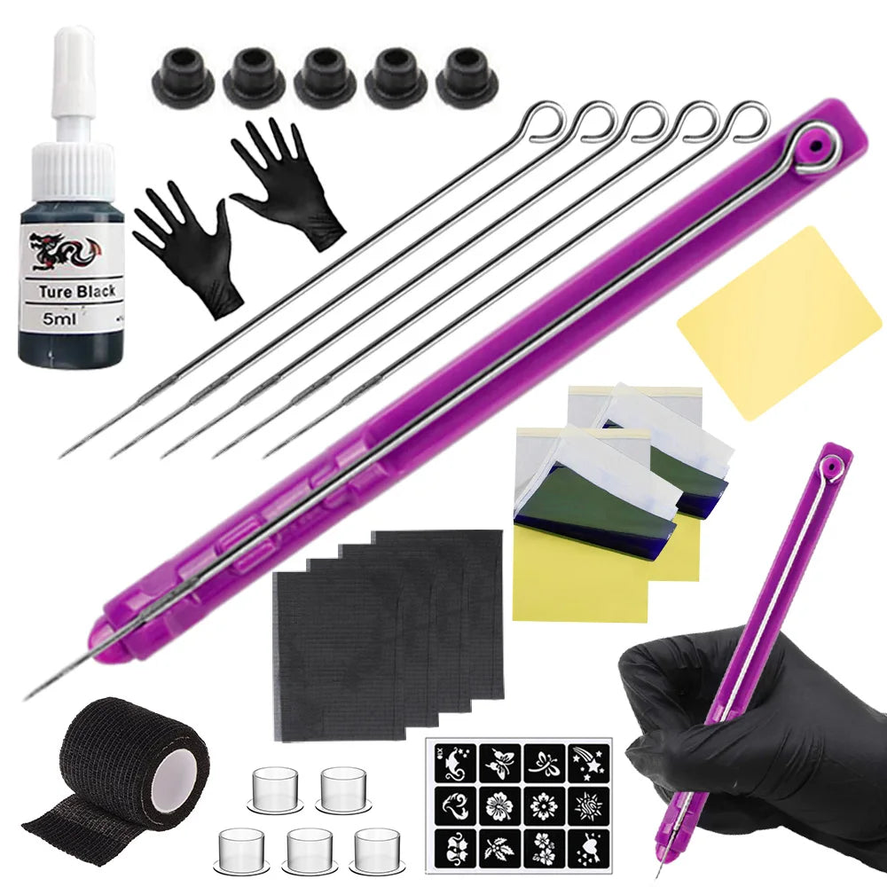 3D Hand Poke and Stick Tattoo Kit DIY Tattoo Ink Needles Set for Body Art Hand Poke Stick Tattoo Beginners Practice Kit