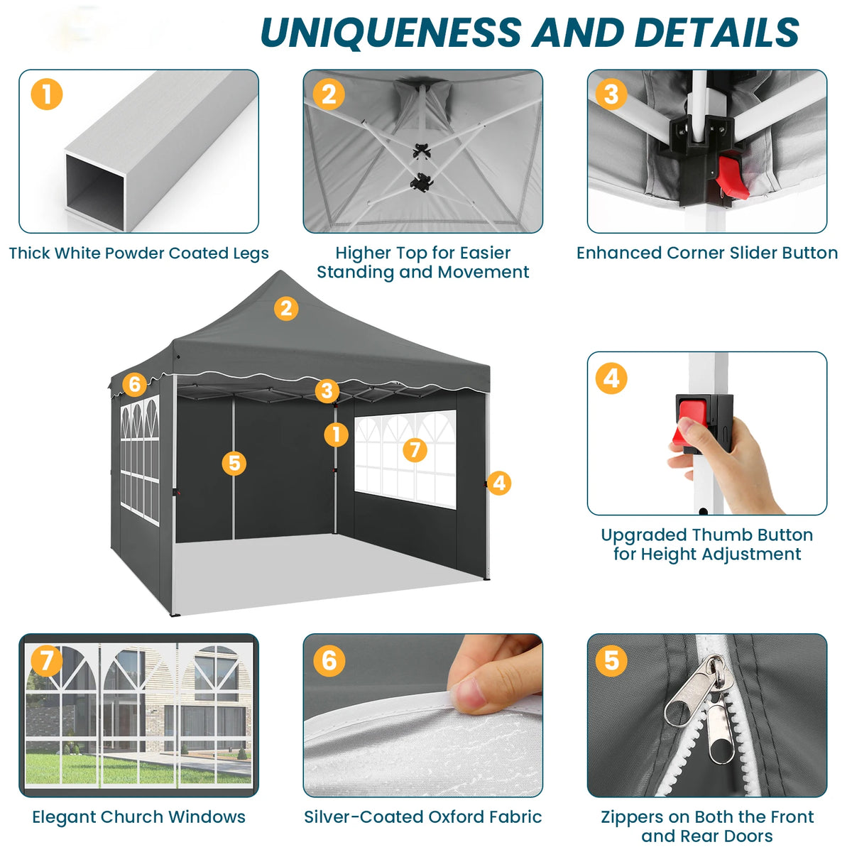 COBIZI 10x10ft Pop Up Canopy Tent with 4 Side Walls & Accessories Kit, Foldable Instant Outdoor Gazebo Shelter, UPF50+ Waterproof UV Blocking Sun Shade, Portable Canopy Tent for Trade Shows, Market Stalls, Parties, Commercial and Personal Events