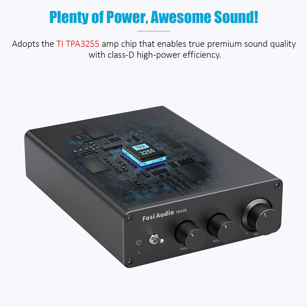 Fosi Audio TB10D HiFi Power Amplifier 300Wx2 TPA3255 Class D Stereo Amp With Treble Bass For Home Speaker