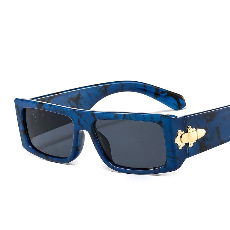 New Marbling Rectangle Sunglasses Women Men Fashion Brand Designer Color UV400 Lens PC Metal Hasp Frame Luxury Sunglasses