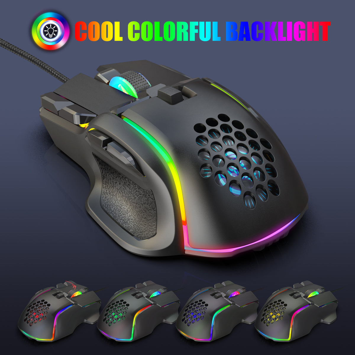 ماوس ألعاب ماكرو قابل للبرمجة بإضاءة RGB رائعة، 12800 نقطة لكل بوصة، ماوس ميكانيكي قابل للتعديل