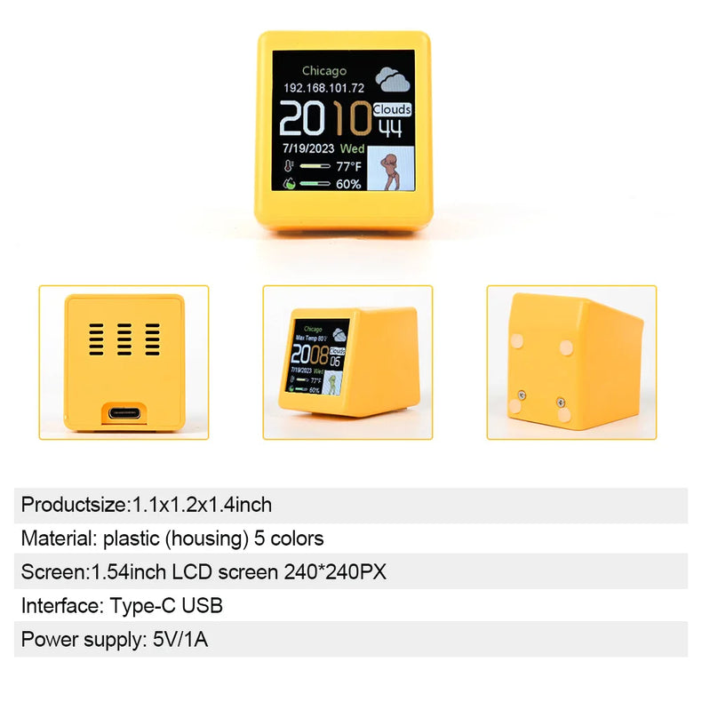Mini Smart WIFI Weather Forecast Station Clock for Gaming Desktop Decoration. DIY Cute GIF Animations and Electronic Album