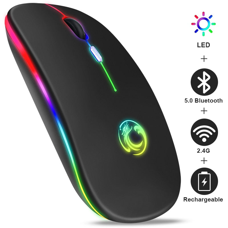 ماوس لاسلكي بلوتوث RGB قابل لإعادة الشحن، ماوس كمبيوتر لاسلكي صامت بإضاءة LED خلفية، ماوس ألعاب مريح للابتوب والكمبيوتر الشخصي