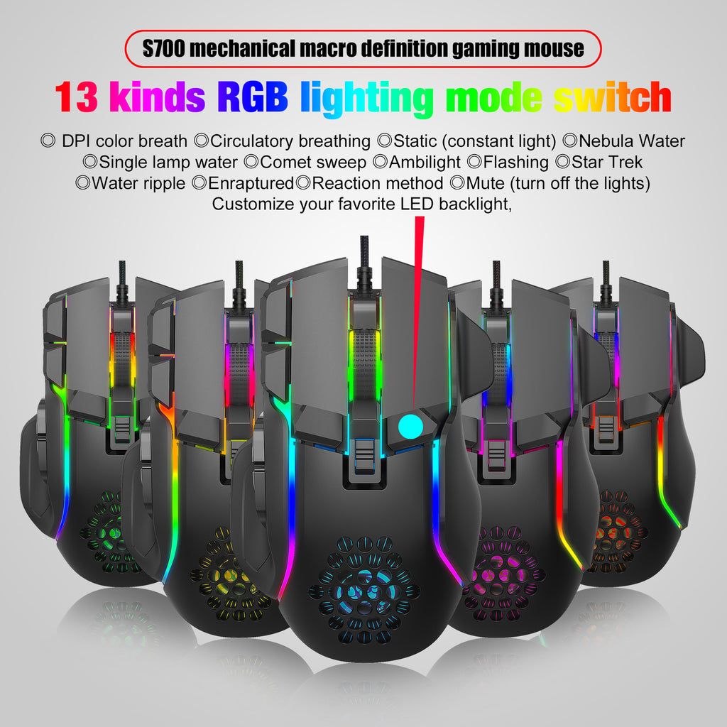ماوس ألعاب ماكرو قابل للبرمجة بإضاءة RGB رائعة، 12800 نقطة لكل بوصة، ماوس ميكانيكي قابل للتعديل