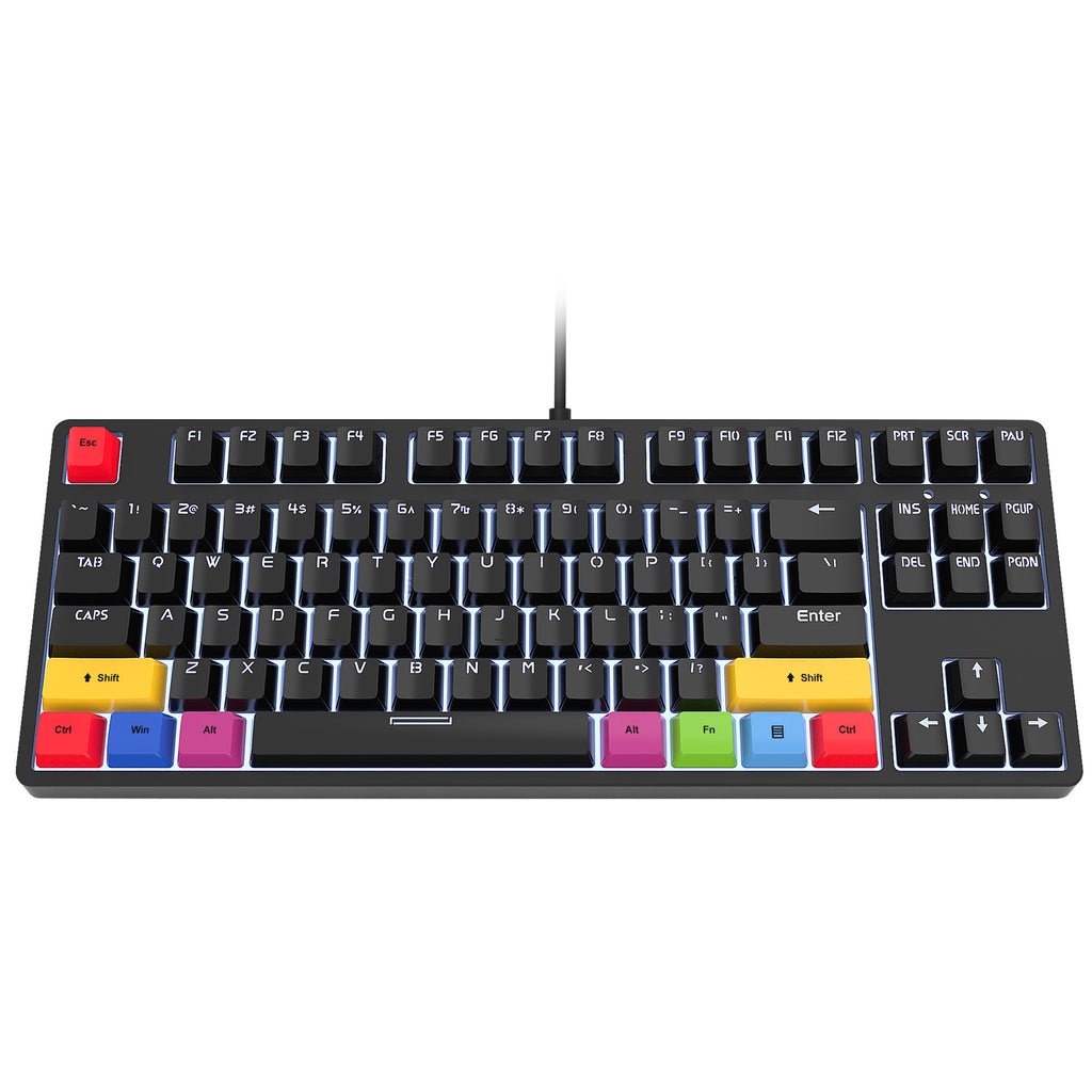 87 key wired mechanical gaming keyboard with red axis for esports and office use, with over 20 types of white light insertable shafts