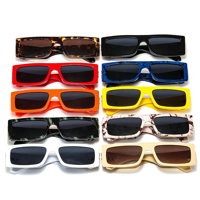 New Marbling Rectangle Sunglasses Women Men Fashion Brand Designer Color UV400 Lens PC Metal Hasp Frame Luxury Sunglasses