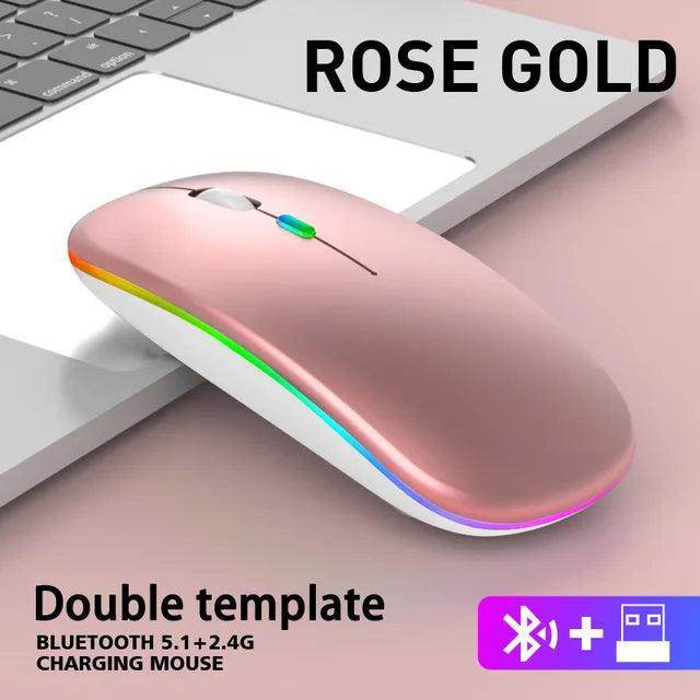 ماوس لاسلكي للكمبيوتر المحمول بلوتوث RGB قابل لإعادة الشحن ماوس كمبيوتر لاسلكي صامت فأرة ألعاب مريحة بإضاءة خلفية LED