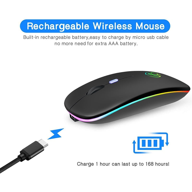 ماوس لاسلكي بلوتوث RGB قابل لإعادة الشحن، ماوس كمبيوتر لاسلكي صامت بإضاءة LED خلفية، ماوس ألعاب مريح للابتوب والكمبيوتر الشخصي