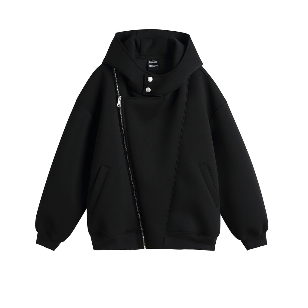 Casual Hooded Zipper Sweatshirt with Asymmetric Design and Unique Details
