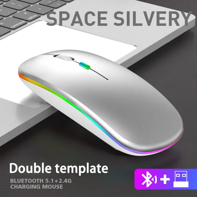 ماوس لاسلكي للكمبيوتر المحمول بلوتوث RGB قابل لإعادة الشحن ماوس كمبيوتر لاسلكي صامت فأرة ألعاب مريحة بإضاءة خلفية LED