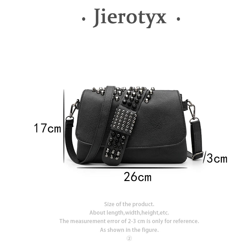 JIETOTYX Fashion Rivet Messenger Bags Women Black Skull Punk Bag ladies Vintage Gothic Girls Shoulder Bag Leather High Quality