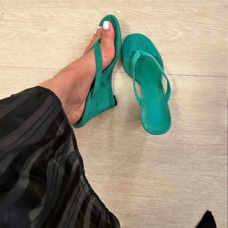 Summer Lightweight Fashion Sandals Round-Toe Flip-Flops Wedge Heels Womens High Heels Shoes Anti-Slippery Outdoor