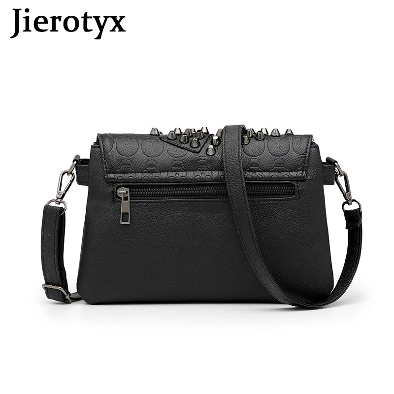 JIETOTYX Fashion Rivet Messenger Bags Women Black Skull Punk Bag ladies Vintage Gothic Girls Shoulder Bag Leather High Quality