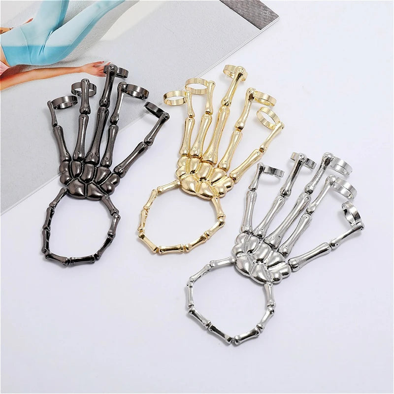 Steam Punk Metal Skull Skeleton Bracelet For Men Gothic Hand Accessories Elasticity Adjustable Couple Women Bangles Jewelry