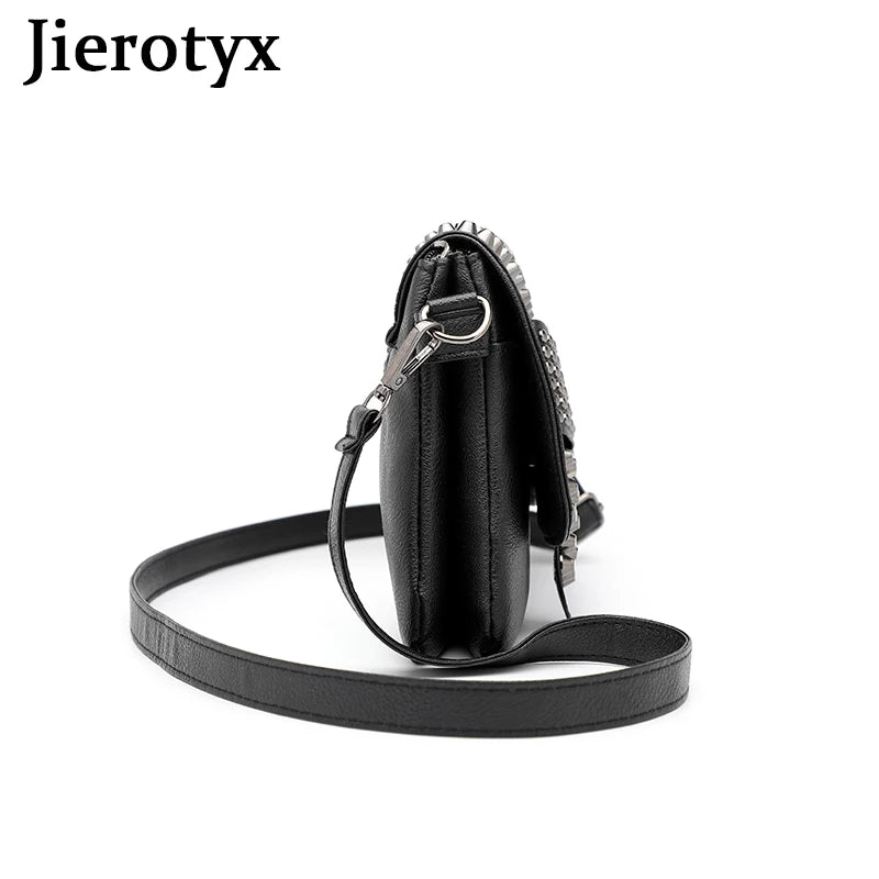 JIETOTYX Fashion Rivet Messenger Bags Women Black Skull Punk Bag ladies Vintage Gothic Girls Shoulder Bag Leather High Quality