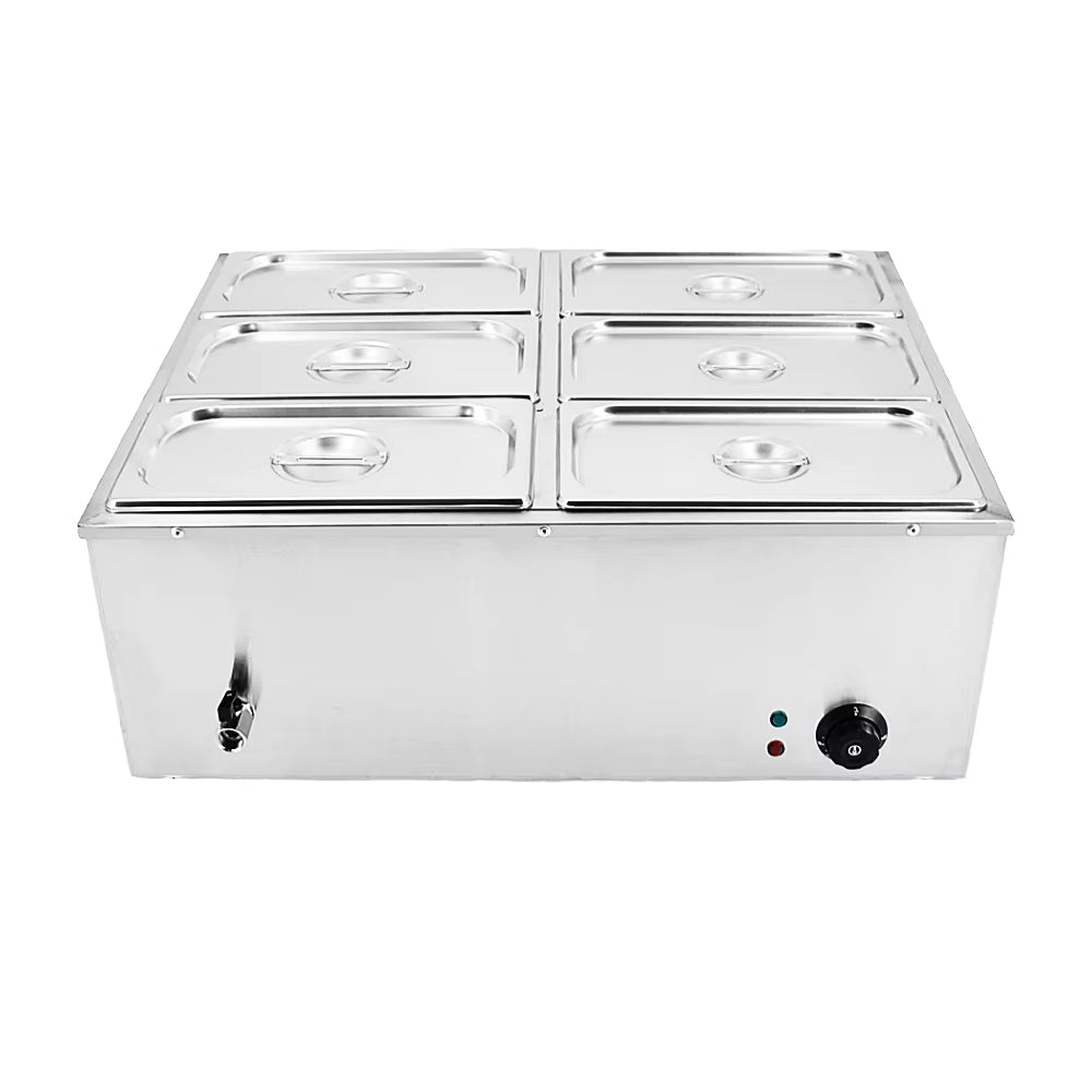 6L Electric Stainless Steel Bain Marie 6-Pan Food Warmer Table Buffet Set for Hotels Catering Equipment