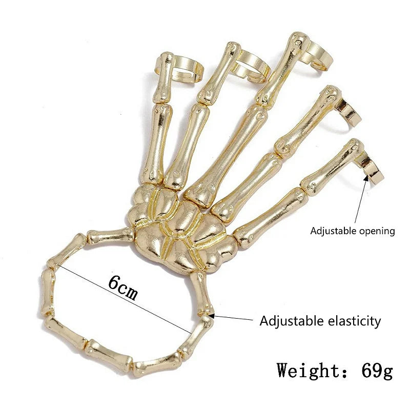 Steam Punk Metal Skull Skeleton Bracelet For Men Gothic Hand Accessories Elasticity Adjustable Couple Women Bangles Jewelry