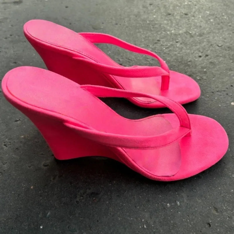 Summer Lightweight Fashion Sandals Round-Toe Flip-Flops Wedge Heels Womens High Heels Shoes Anti-Slippery Outdoor