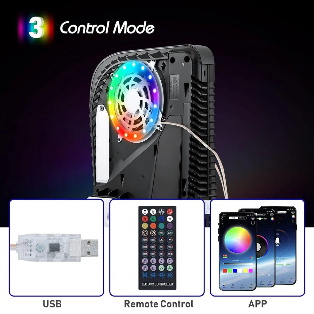 Game Console RGB LED Ring Strip Lights with Remote Control Light Strip 8-Colors Atmosphere Pickup Light Bar for PS5