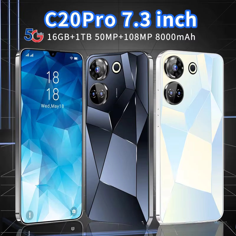 هاتف الألعاب الأصلي C20 Pro 6.5 بوصة عالي الدقة بنظام أندرويد 8.1، هاتف ذكي ببطارية 2800 مللي أمبير، التعرف على الوجه، فتح ببصمة الإصبع، هاتف عالمي بتقنية 3G