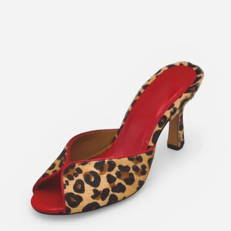 Big Size 45 Women's Zebra Print Horse Hair Sandals Sexy Peep Toe Mules Wide Fit High Heels Slippers Leopard Shoes