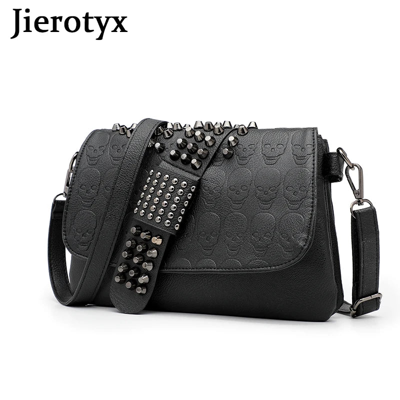 JIETOTYX Fashion Rivet Messenger Bags Women Black Skull Punk Bag ladies Vintage Gothic Girls Shoulder Bag Leather High Quality