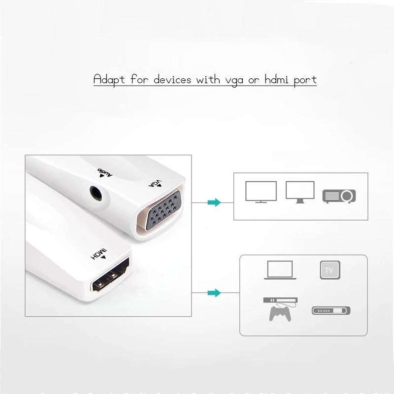 محول كابل صوت HDMI ذكر إلى VGA 15 سن أنثى FHD 1080P 720P 480P للكمبيوتر المحمول وجهاز عرض الكمبيوتر وتلفزيون بوكس