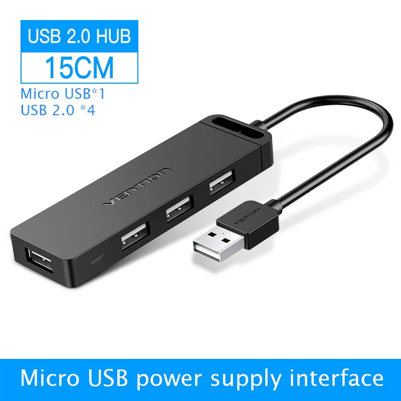 Vention 4-Port USB 3.0 2.0 Ultra Slim Data Hub for Macbook, Mac Pro/mini, iMac, Surface Pro, XPS, Notebook PC, USB Flash Drives