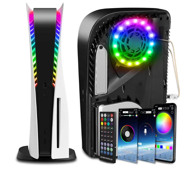 Game Console RGB LED Ring Strip Lights with Remote Control Light Strip 8-Colors Atmosphere Pickup Light Bar for PS5