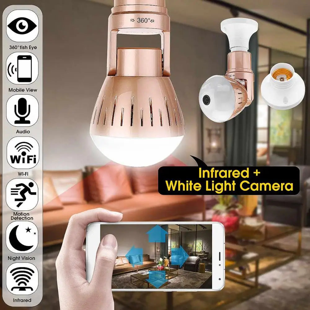 كاميرا لاسلكية للمراقبة الأمنية CCTV منزلية 200 واط لمبة إضاءة 2 ميجابكسل عالية الدقة 360 درجة بانورامية واي فاي