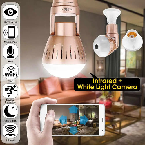 كاميرا لاسلكية للمراقبة الأمنية CCTV منزلية 200 واط لمبة إضاءة 2 ميجابكسل عالية الدقة 360 درجة بانورامية واي فاي