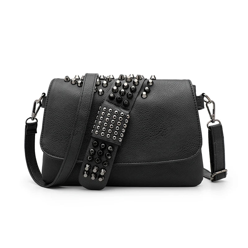 JIETOTYX Fashion Rivet Messenger Bags Women Black Skull Punk Bag ladies Vintage Gothic Girls Shoulder Bag Leather High Quality