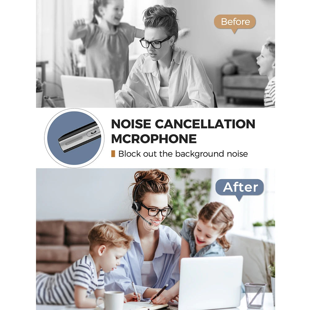 1/2 Pack Mpow M5 Bluetooth V5.0 Headset Wireless Truck Driver Headphones Hands-free Call Headset with Mic for Call Center Office