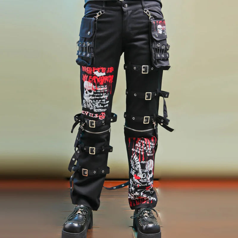 Y2k Jeans Pants Men Men's Jeans Punk Retro Skull Pattern Skeleton Gothic kill Matt Rock Printing Graffiti Straight Pants Neutral