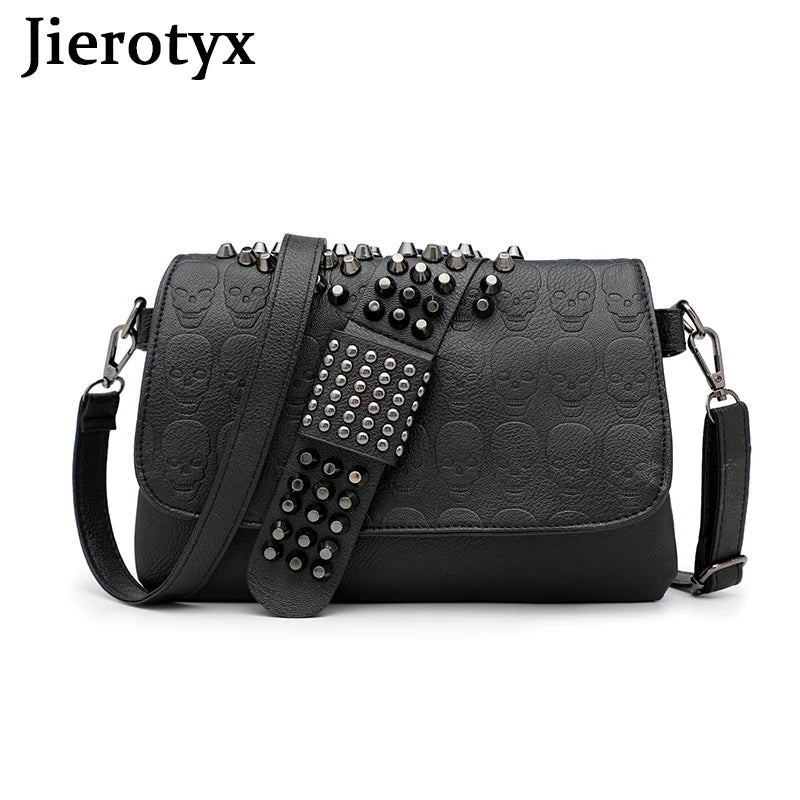 JIETOTYX Fashion Rivet Messenger Bags Women Black Skull Punk Bag ladies Vintage Gothic Girls Shoulder Bag Leather High Quality