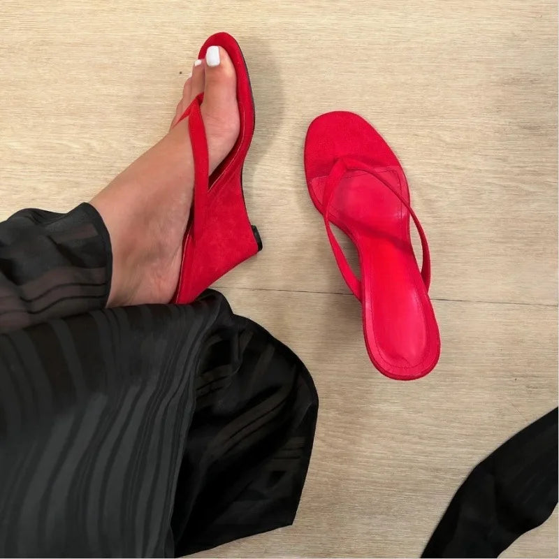 Summer Lightweight Fashion Sandals Round-Toe Flip-Flops Wedge Heels Womens High Heels Shoes Anti-Slippery Outdoor