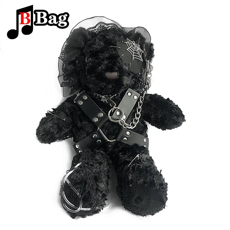 Handmade Gothic Lolita Bear Doll Bag Cool Blood Yandere Gloomy Shoulder Bags Punk Soft Girl Goth Halloween Cosplay Backpack Gift