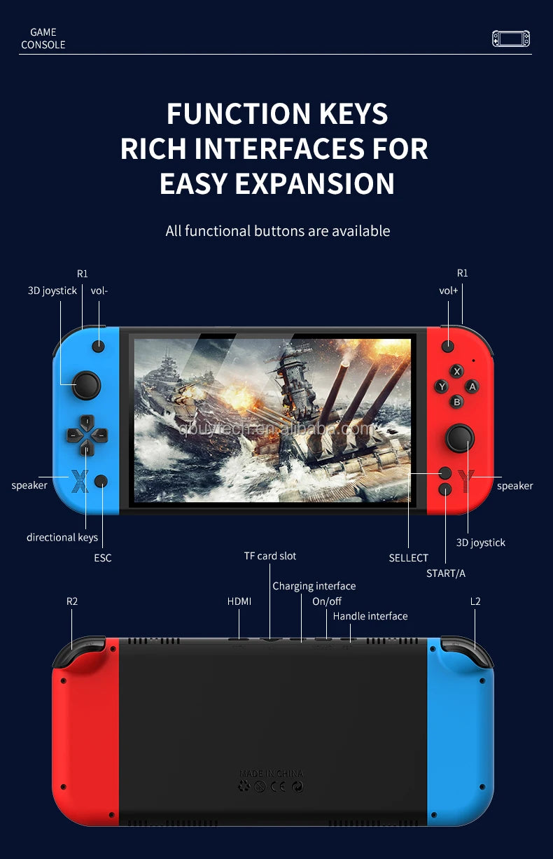 Newest G90 Design 7-Inch Retro Handheld Game Console 4000 Mah 64GB IPS Built-In 10000+ Games Video Games for PSP