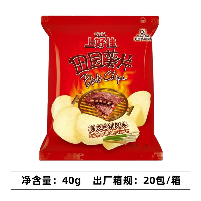 Shanghaojia Pastoral Potato Chips 40g, Barbecue Tomato Original Flavor Potato Chips, Puffed Food Snack Snack Wholesale
