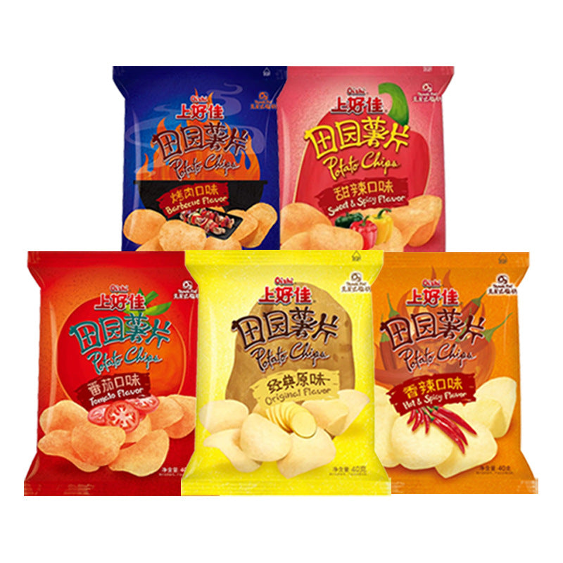 Shanghaojia Pastoral Potato Chips 40g, Barbecue Tomato Original Flavor Potato Chips, Puffed Food Snack Snack Wholesale