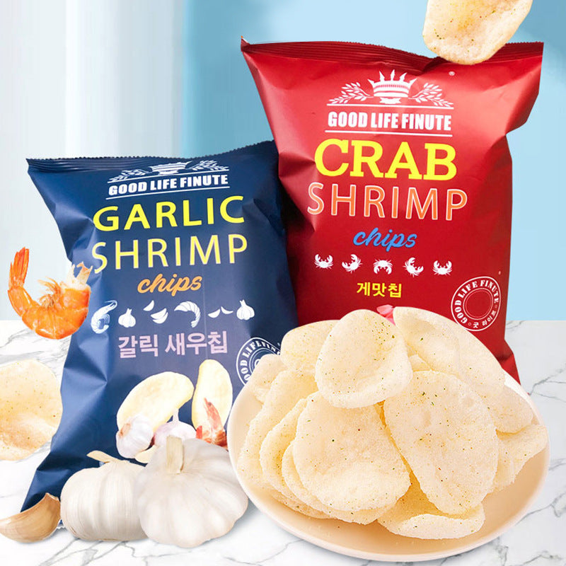 Korean imported Silaifu garlic shrimp chips, puffed crab-flavored shrimp chips, crispy corn chips, internet-famous snack wholesale whole boxes