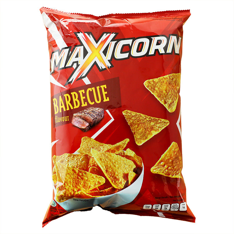 Indonesia Imported Max Barbecue Cheese Flavored Corn Flakes Triangle Chips Casual Puffed Snacks Wholesale