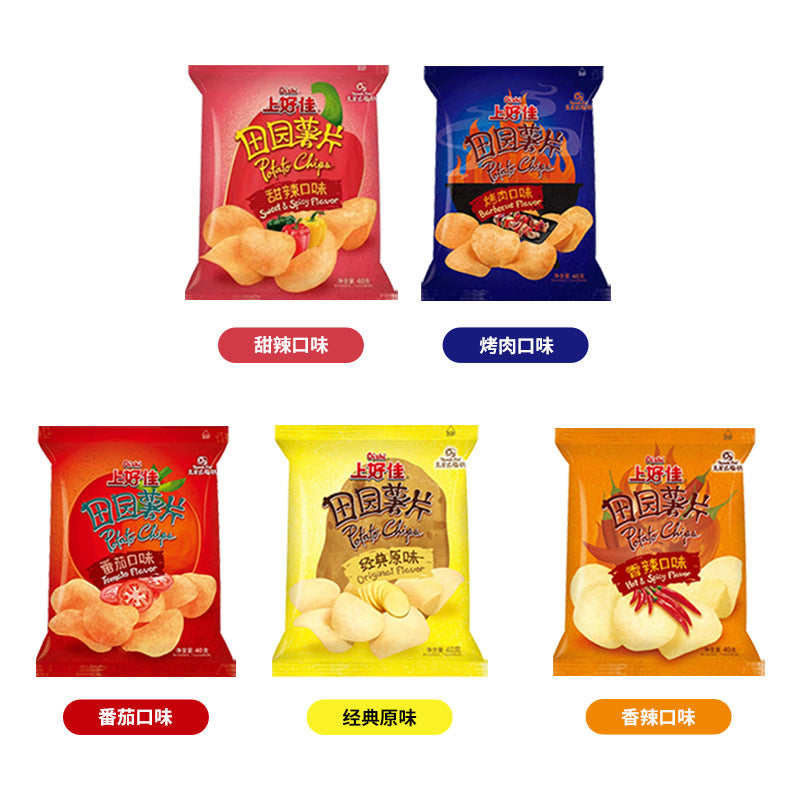 Shanghaojia Pastoral Potato Chips 40g, Barbecue Tomato Original Flavor Potato Chips, Puffed Food Snack Snack Wholesale