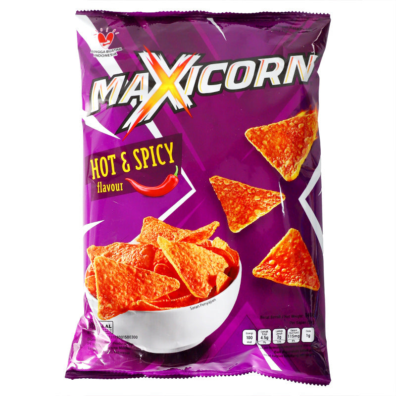 Indonesia Imported Max Barbecue Cheese Flavored Corn Flakes Triangle Chips Casual Puffed Snacks Wholesale
