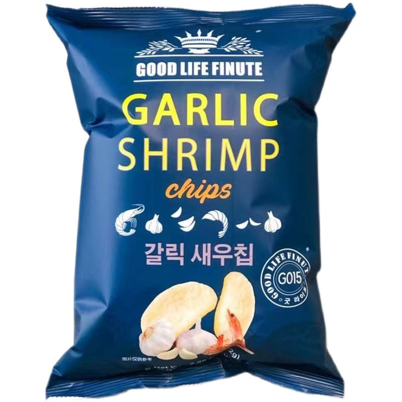 Korean imported Silaifu garlic shrimp chips, puffed crab-flavored shrimp chips, crispy corn chips, internet-famous snack wholesale whole boxes