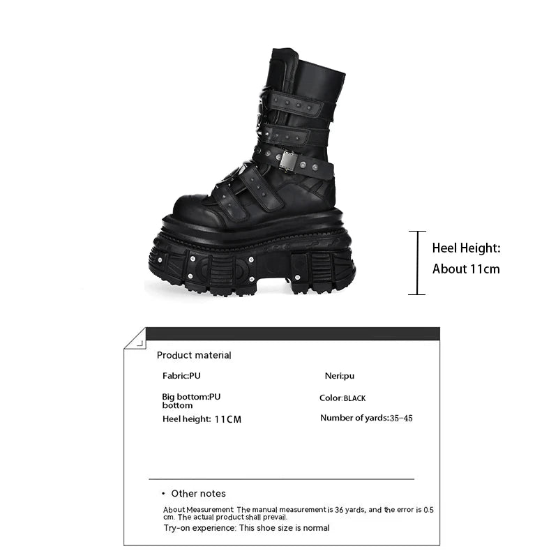Cyberpunk Metal Black Motorcycle Boots 2025 New Street Rock Thick Sole Round Short Boots 36-45 Fashion Sports Casual Gothic Boot
