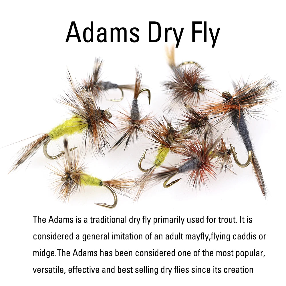 ICERIO  6pcs #10 - #18 Yellow / Grey Adams Dry Flies Caddis Midge Adult Mayfly Trout Fishing Lure Bait